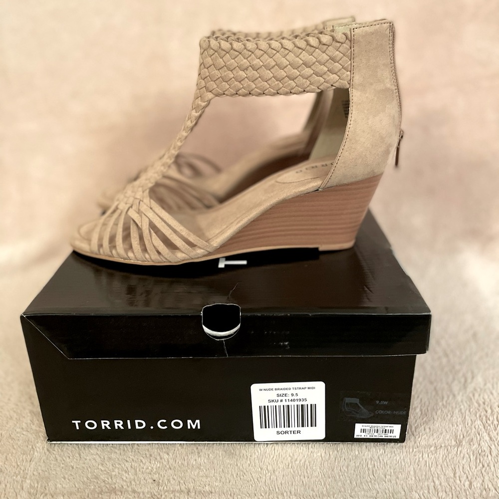 Braided Beige Wide Width Wedge Sandal